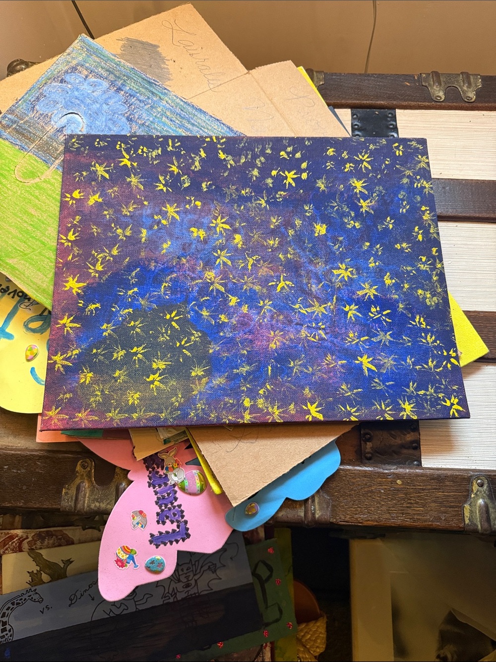 Abstract Starfield Canvas Wall Art in Blue and Yellow